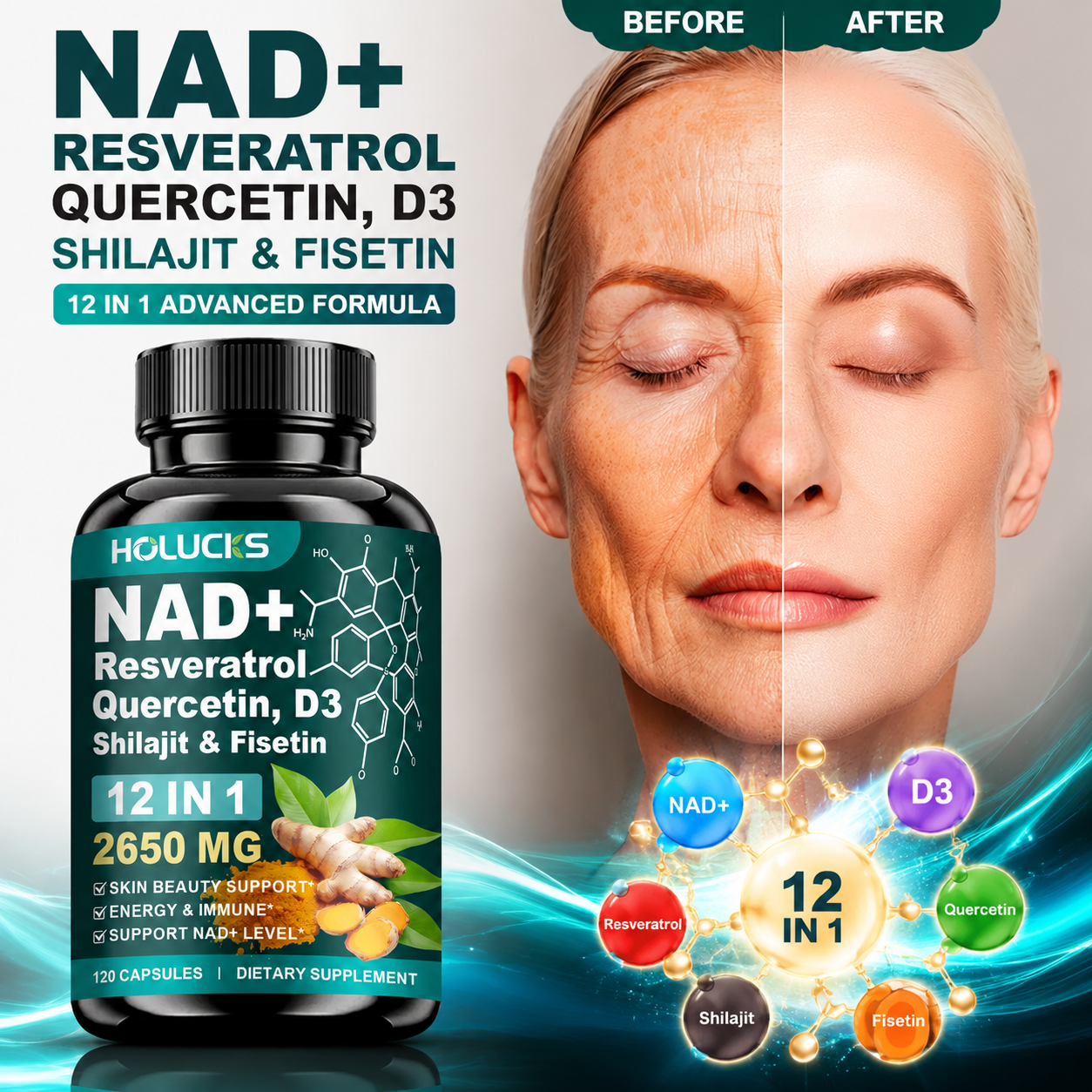 Wellness Quercetin - Pure Anti-Aging NAD+ Capsules, with Resveratrol,